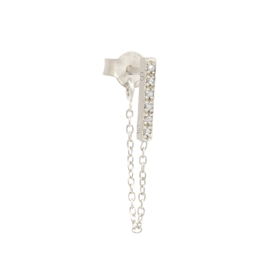 Boucle d'oreille barrette chaine en argent