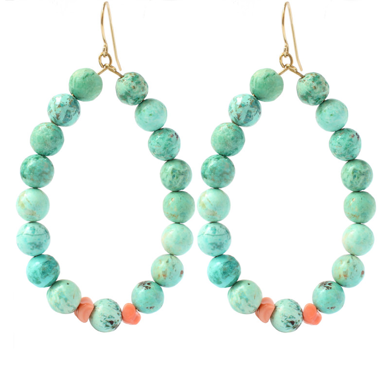 Boucles d'oreilles Turquoises boule et Corail