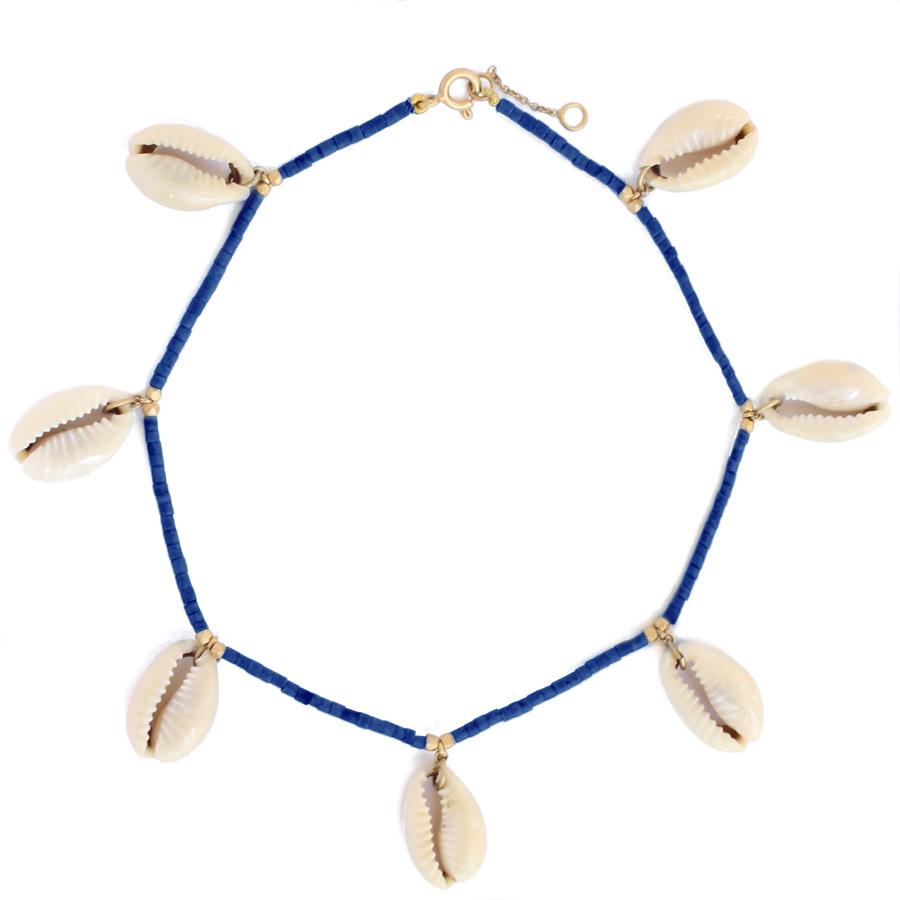 Bracelet de cheville lapis lazuli et coquillages