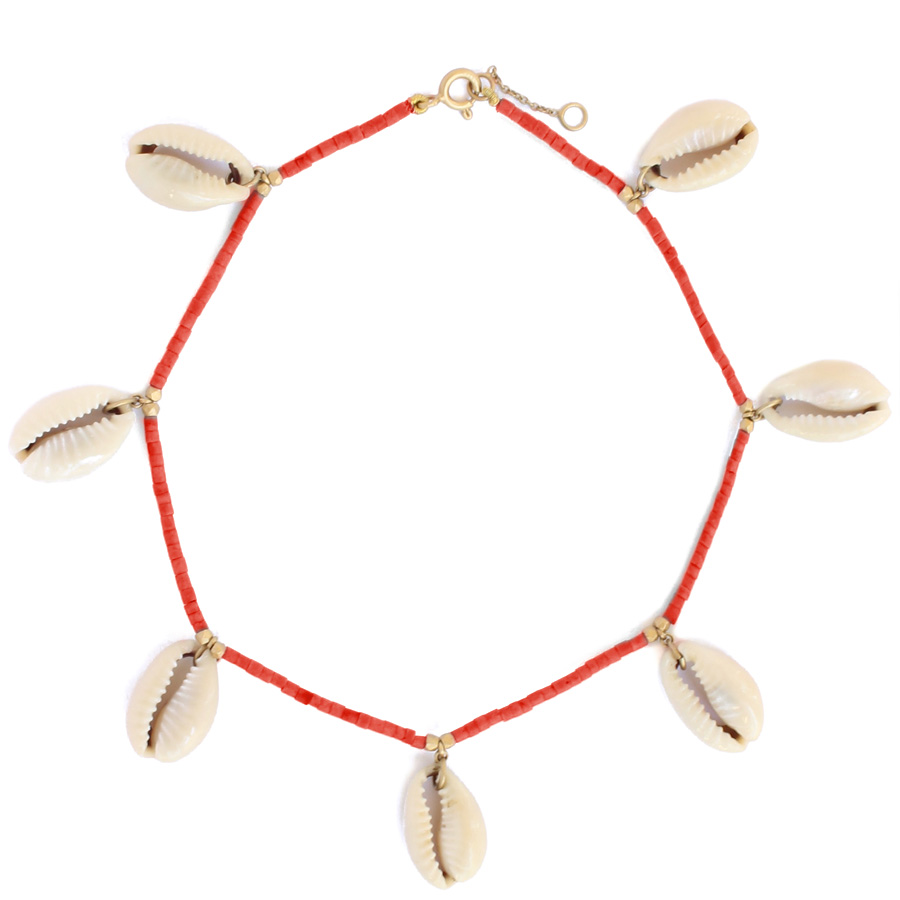 Bracelet de cheville corail et coquillages