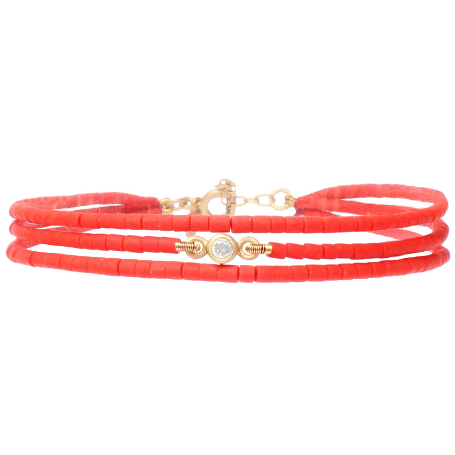 Bracelet diamant triple corail