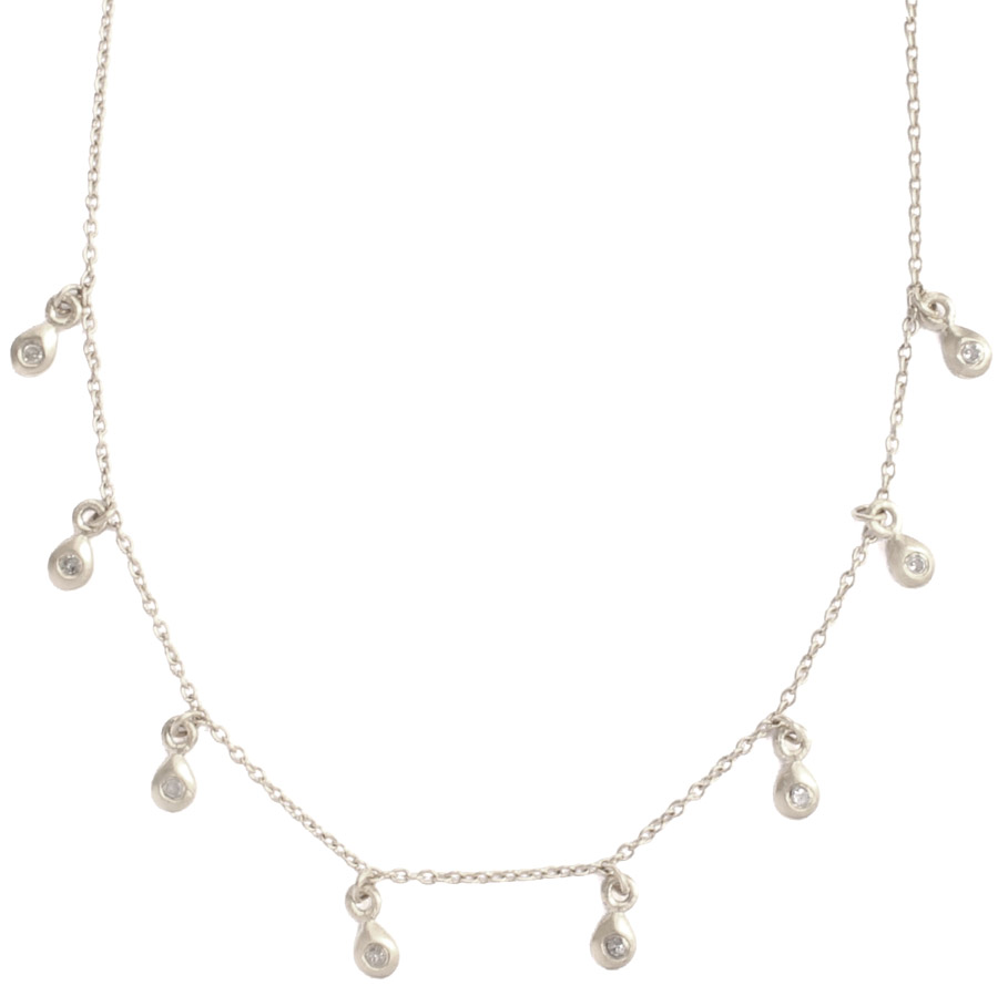 Collier diamants goutte argent