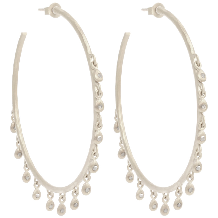 Créoles diamants goutte argent
