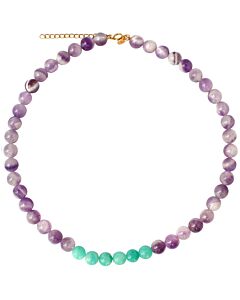 Collier Am&eacute;thystes et Amazonites boule
