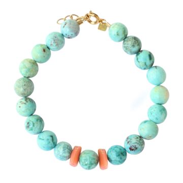 Bracelet Turquoises et Corail boule