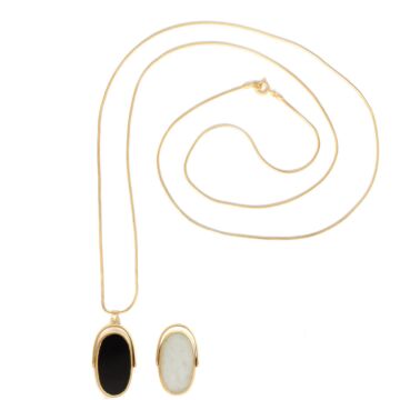Sautoir Flip Onyx et Agate Blanche