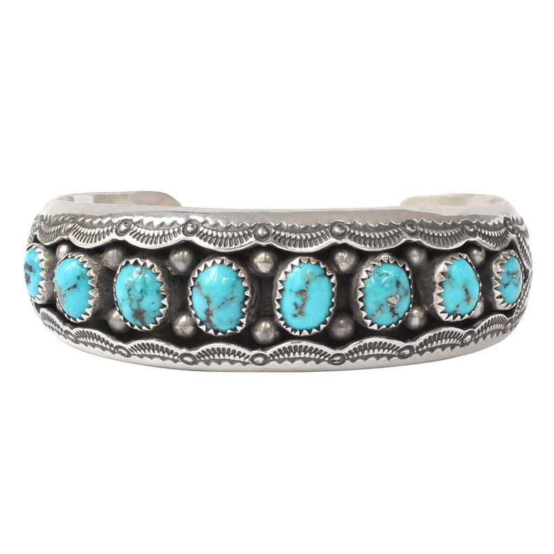 Bracelet Argent et 8 Turquoises ovales
