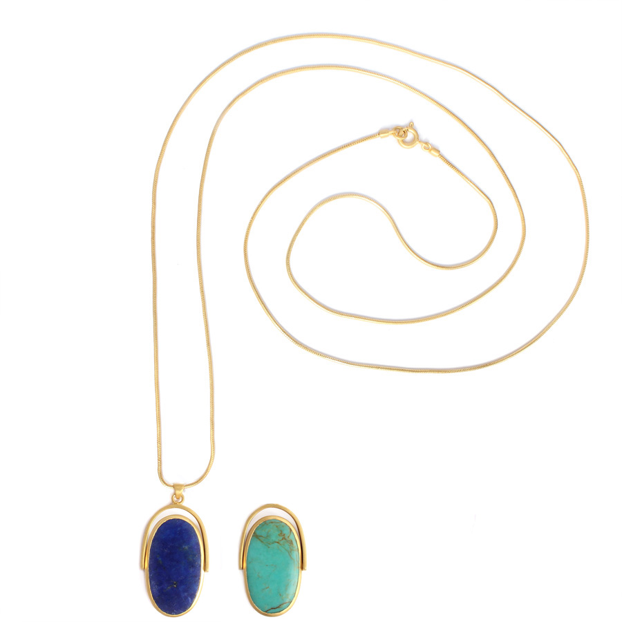 Sautoir FLIP réversible Turquoise et Lapis lazuli